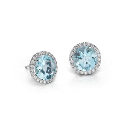 Witgouden 14K 5.70 Ct Aquamarijn met diamanten oorknopjes