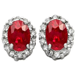 Witgouden 14K 6.80 Ct Robijn met diamanten oorknopjes