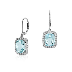 Witgouden 14K Dames Dangle Oorbellen 6 kt Aquamarijn en diamanten