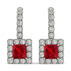 Witgouden 14K Dames Dangle Oorbellen 7 Ct Robijn Met Diamanten