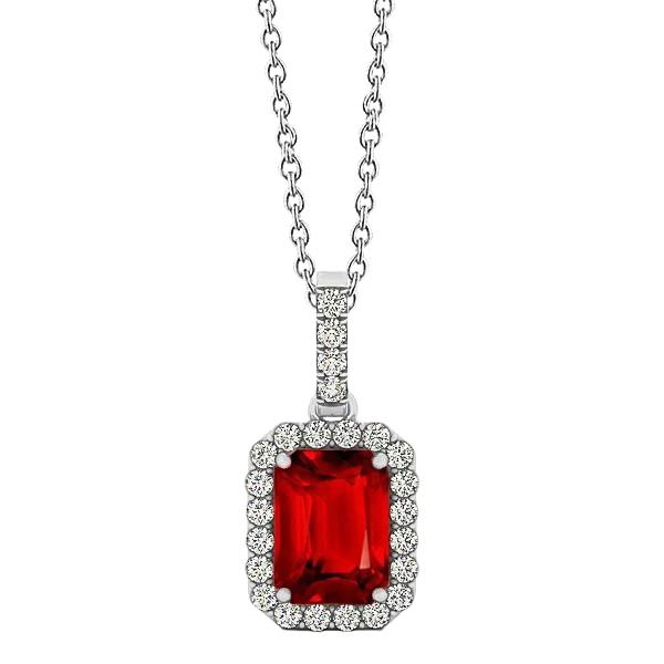 Witgouden 14K Emerald Cut Robijn met ronde diamanten 5 ct hanger - harrychadent.nl