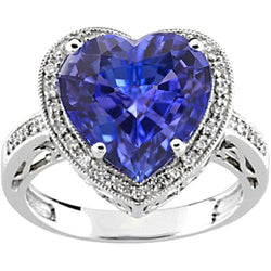 Witgouden 14K Hart Tanzaniet en Diamanten Ring 7.76 Ct Sieraden