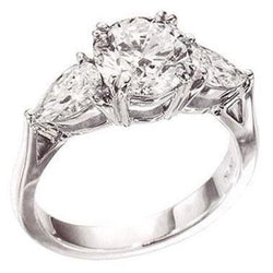 Witgoud 14K Rond En Peer 4.50 Karaat Natuurlijke uit de aarde gewonnen Diamanten Drie Stenen Ring