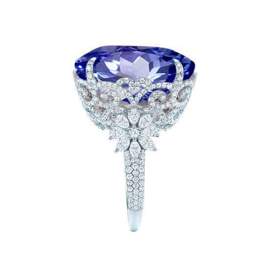 Witgouden 14K kussen Ceylon Sapphire Diamond 6 karaats ring - harrychadent.nl