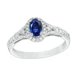Witgouden 14K ovale geslepen Ceylon blauwe saffier 3 karaat diamanten ring