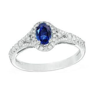Witgouden 14K ovale geslepen Ceylon blauwe saffier 3 karaat diamanten ring - harrychadent.nl