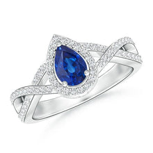 Afbeelding in Gallery-weergave laden, Witgouden 14K peer en rond geslepen Sri Lanka blauwe saffier ring van 4.90 ct - harrychadent.nl
