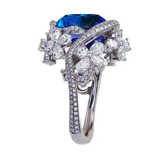 Witgouden 14K peergeslepen blauwe saffier met Diamanten ring 9,50 karaat - harrychadent.nl