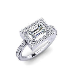 Witgouden 14K prachtige smaragd en ronde geslepen 2.41 ct Halo diamanten ring