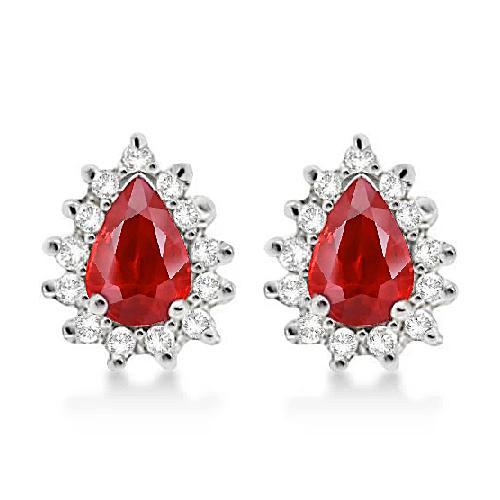 Witgouden 14K rode robijn en diamanten Halo Stud damesoorbel 5 Ct - harrychadent.nl