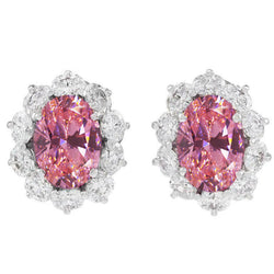 Witgouden 14K roze ovaale saffier oorbellen met 6 karaat Diamanten
