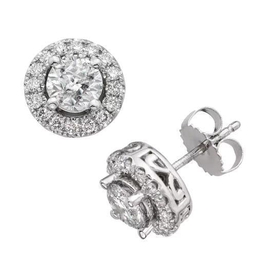 Witgouden 14K sprankelende 2.82 karaat diamanten Halo Lady Studs oorbellen - harrychadent.nl