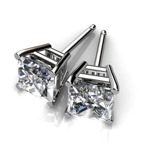 Witgouden 1.40 Ct Prong Set Princess Solitaire Diamond Stud Earring - harrychadent.nl