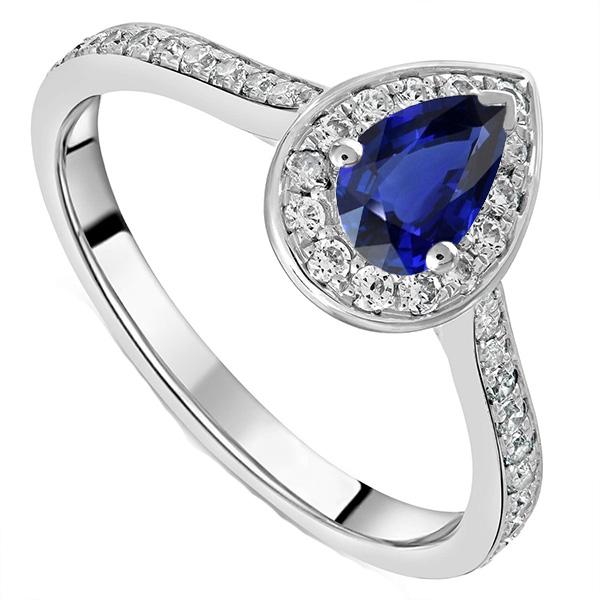 Witgouden Halo Ceylon Sapphire Ring Diamanten Sieraden Geaccentueerd 4 Karaat - harrychadent.nl