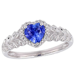 Witgouden Halo Hart Blauwe Saffier Ring Bladstijl 2,50 Karaat