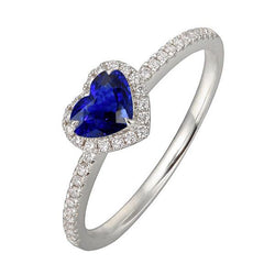 Witgouden Halo Heart Ceylon Sapphire Ring & Pave Set Diamant 3 karaat