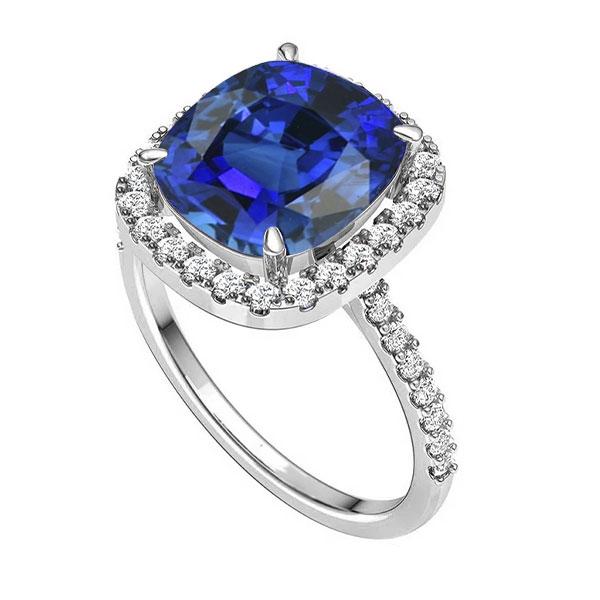 Witgouden Halo Kussen Srilanka Sapphire Ring 4.50 Karaat Sieraden - harrychadent.nl