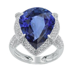 Witgouden Halo Peer Ceylon Saffier & Diamanten Ring 5,50 Karaat