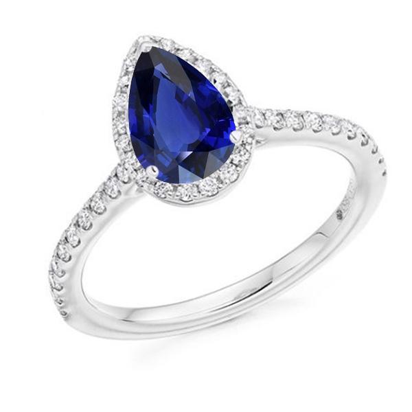 Witgouden Halo Peer Sri Lankaanse Saffier Ring 3.50 Karaat Diamanten - harrychadent.nl