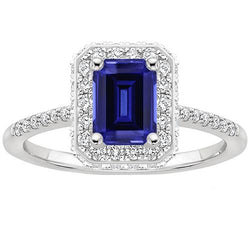 Witgouden Halo Ring Emerald Ceylon Sapphire & Diamond 4,25 karaat