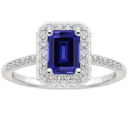 Witgouden Halo Ring Emerald Ceylon Sapphire & Diamond 4,25 karaat - harrychadent.nl