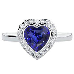 Witgouden Halo Ring Hart Diepblauwe Saffier Sieraden 4 Karaat