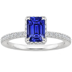 Witgouden Halo Ring Smaragdblauwe Saffier & Diamant 4,25 Karaat
