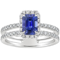 Witgouden Halo Ring smaragd Blauwe Saffier & Diamant 5 Karaat