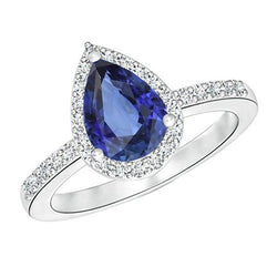 Witgouden Halo Trouwring Sieraden Blauwe Saffier & Diamanten 3 Karaat