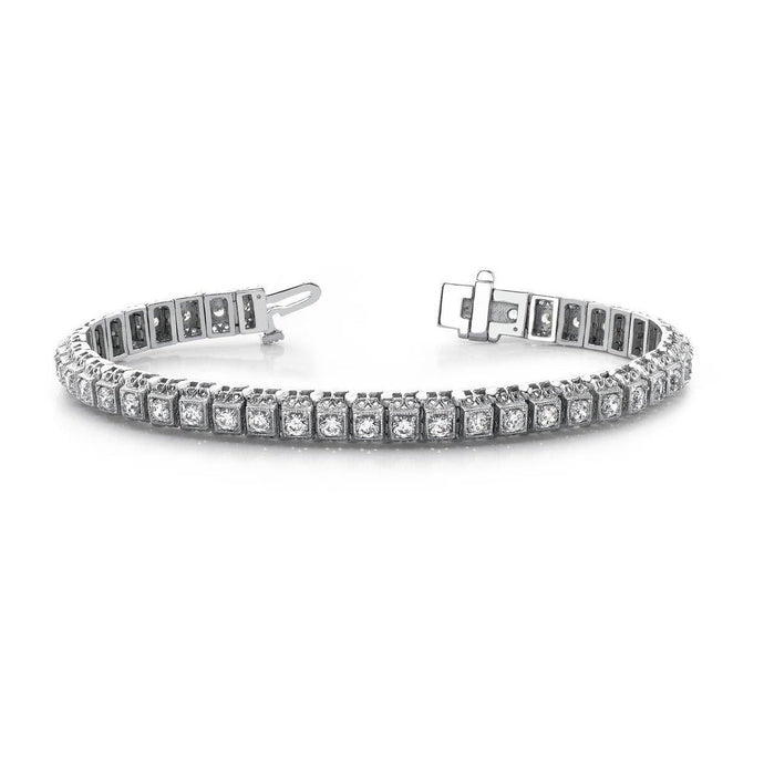 Witgouden Milgrain vierkante stijl link ronde diamanten armband 6 Ct - harrychadent.nl