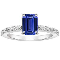 Witgouden Ring Pave Setting Emerald Blue Sapphire & Diamond 4 karaat