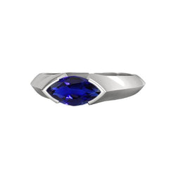 Witgouden Solitaire Ring Bar Set Marquise Ceylon Sapphire 1 karaat