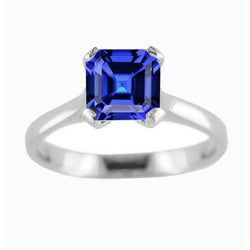 Witgouden Solitaire Ring Blauwe Saffier Asscher Geslepen 2 Karaat
