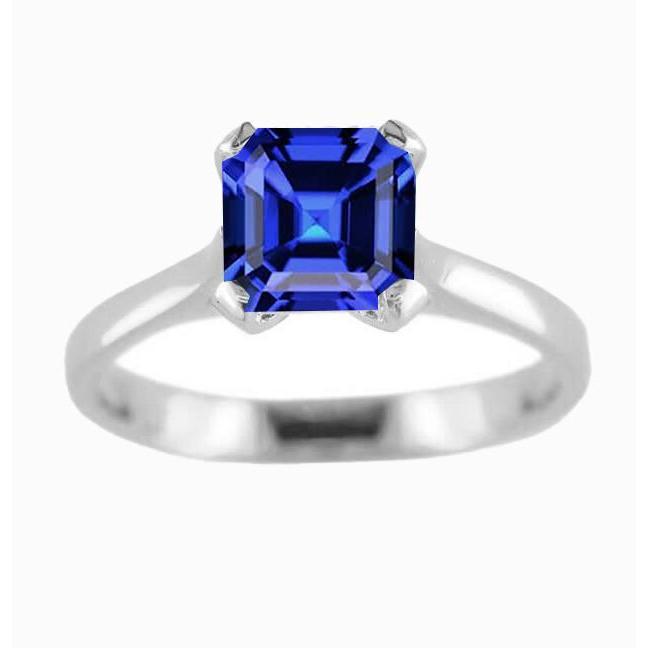 Witgouden Solitaire Ring Blauwe Saffier Asscher Geslepen 2 Karaat - harrychadent.nl