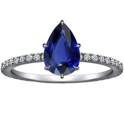 Witgouden Solitaire Ring Blauwe Saffier Met Diamanten Accenten 5 Karaat