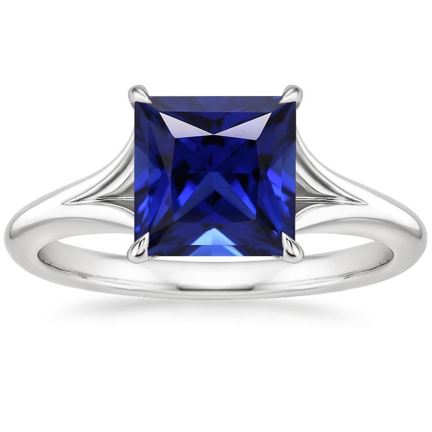 Witgouden Solitaire Ring Prinses Blauwe Saffier Gespleten Schacht 5 Karaat - harrychadent.nl