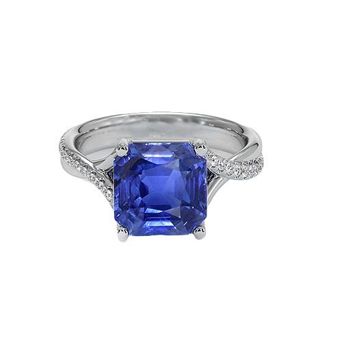 Witgouden Solitaire Ring met Blauwe Saffier Met Accenten 4,50 Karaat - harrychadent.nl