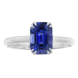 Witgouden Solitaire Smaragdvormige Ring Ceylon Sapphire 2,50 Karaat