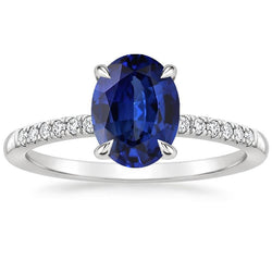 Witgouden Solitaire met accenten Ring blauwe saffier 4 karaat