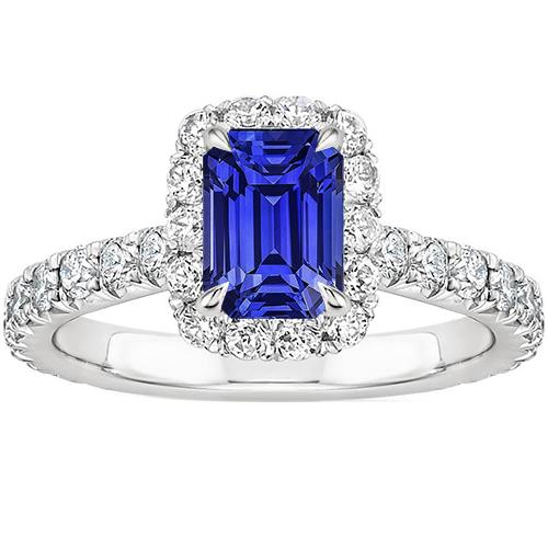 Witgouden Solitaire met accenten Ring blauwe saffier en diamant 5 karaat - harrychadent.nl