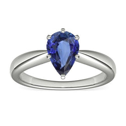 Witgouden Solitaire peervormige ring met blauwe saffier 1,50 karaat