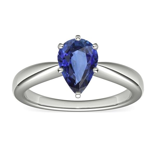 Witgouden Solitaire peervormige ring met blauwe saffier 1,50 karaat - harrychadent.nl