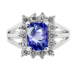 Witgouden Sri Lanka Saffier Kussen Diamanten Ring 6 Ct