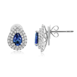 Witgouden blauwe saffier 2,74 karaat diamanten oorknopjes Nieuw