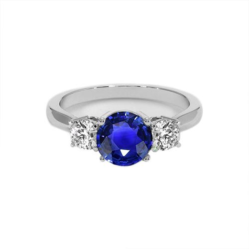 Witgouden blauwe saffier en ronde diamanten ring met 3 stenen 5 karaat 14K - harrychadent.nl