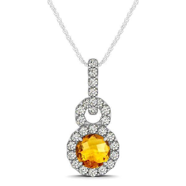 Witgouden briljant geslepen Citrien & diamanten 11 kt hanger met ketting - harrychadent.nl