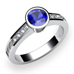 Witgouden diamanten ring 2 karaats ronde ring set blauwe saffier edelsteen