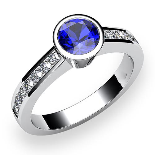 Witgouden diamanten ring 2 karaats ronde ring set blauwe saffier edelsteen - harrychadent.nl