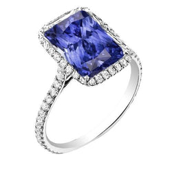 Witgouden diamanten ring Halo stralend geslepen saffier 4 karaat