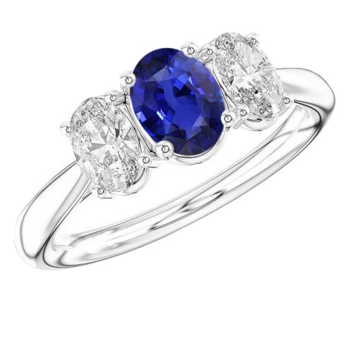 Witgouden diamanten ring met drie stenen ovale blauwe saffier 2,50 karaat - harrychadent.nl